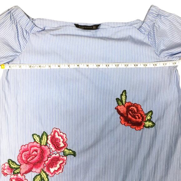 Zara Woman Tunic Dress Flower Embroidery Blue White Striped Women's S Casual‎ - Picture 6 of 9